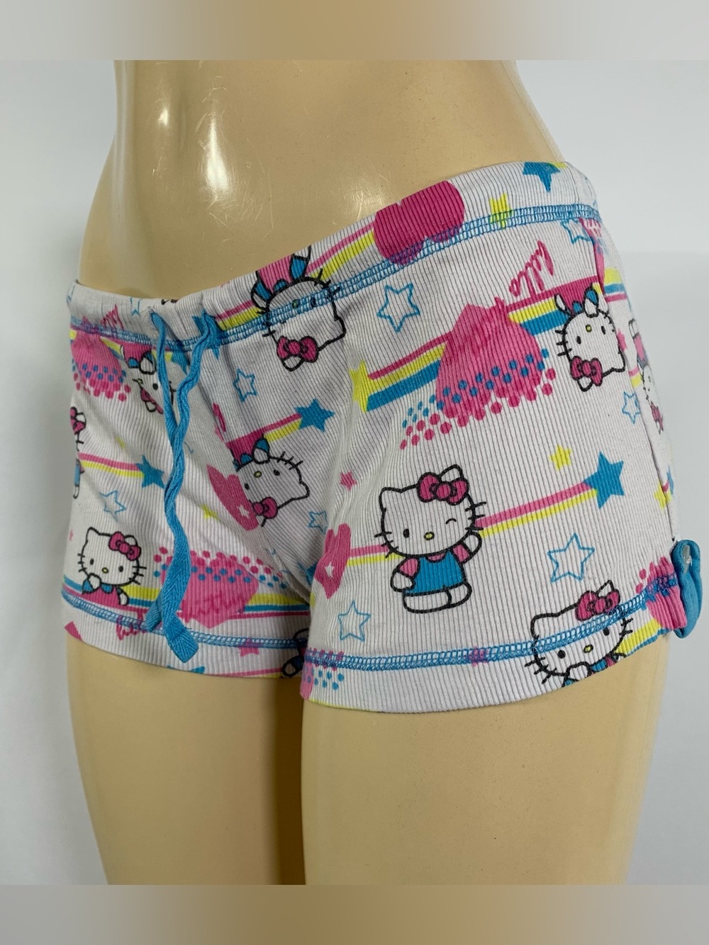 Hello Kitty Sanrio 2009 Ribbed Sleep Shorts Rainbow Heart Kawaii Lounge M - Picture 5 of 12